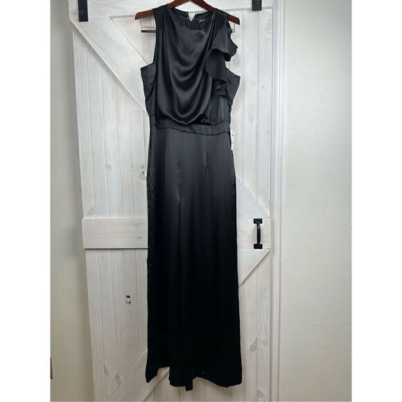 Inc Women’s Black RuffledSleeveless Cowl Neck Wide Leg Party Jumpsuit Size 16 - Picture 2 of 7